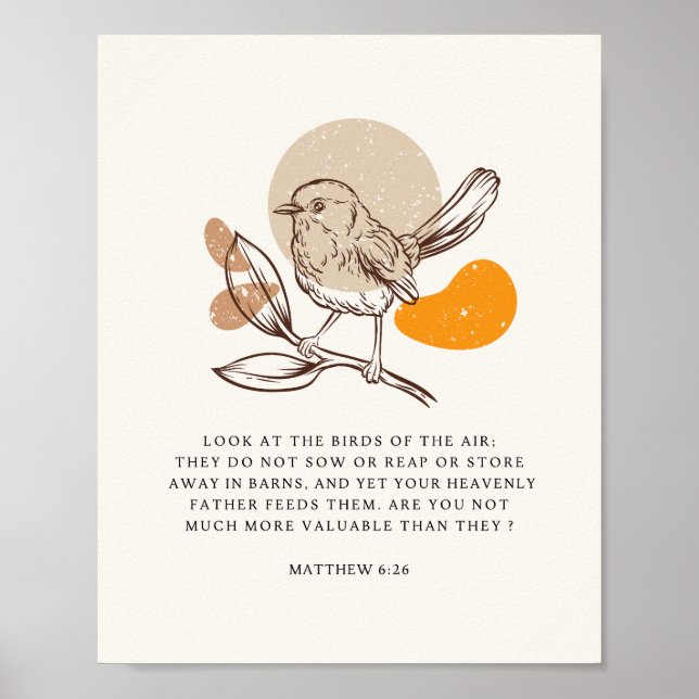 Póster Mateo 6:26 Mira a las aves del aire (Frente)