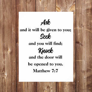Póster Mateo 7:7 Pregúntenle a Seek Knock Bible Verse
