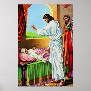 Póster Mateo 8:14 15 Curando a la madre de Pedro en la le
