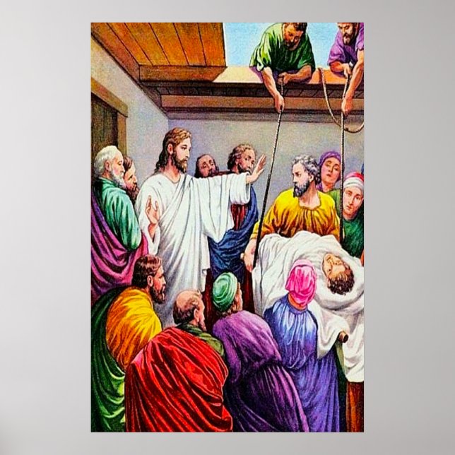Póster Mateo 9:1-8 Jesús perdona y cura (Frente)