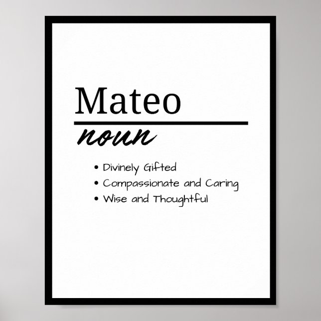 Póster Mateo, Definición Personalizada del Nombre de Niño (Frente)