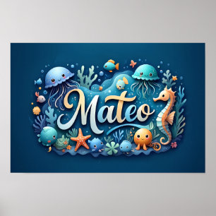 Póster Mateo Ocean Nursery Underwater Sea Animals