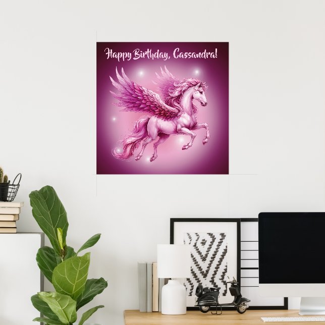 Póster Materia de diseño de fantasía de pegasus rosado de (Oficina en casa)