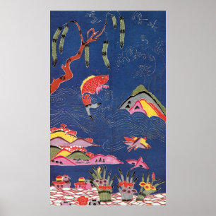 Póster Materia textil de kimono japonesa vintage (Bingata