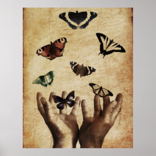Póster Material gráfico de mariposas manos