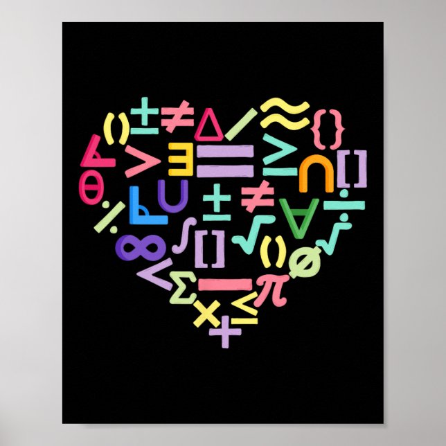 Póster Mathematics Symbols Heart Fun Valentines Day Math  (Frente)