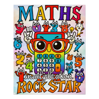 Póster Maths Multiplication Rockstar Cute Calculator 