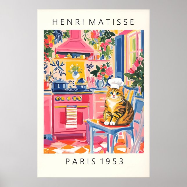 Póster Matisse Style Cat Chef Print Funny Kitchen Wall (Frente)