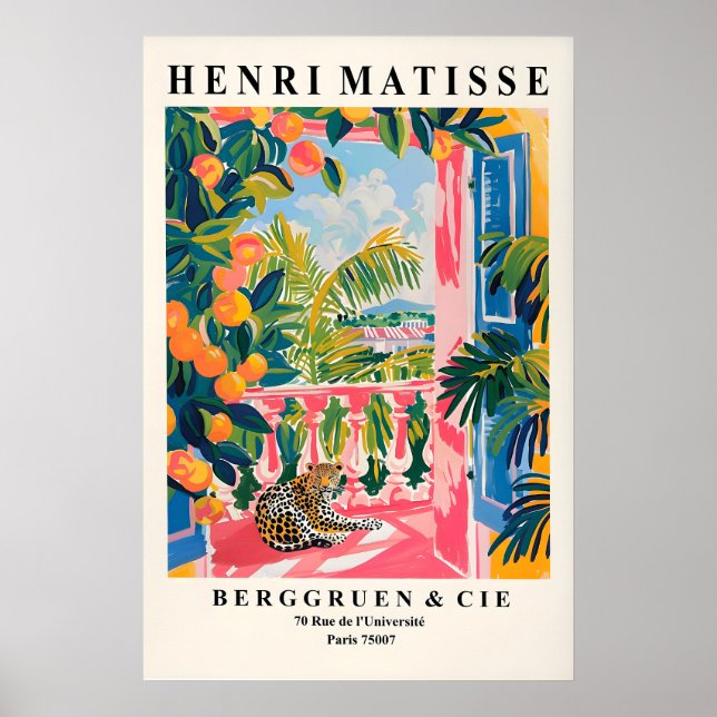 Póster Matisse Style Leopard Print Pink Balcony, Beachy (Frente)