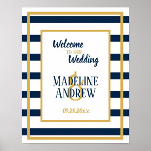 Póster Matrimonio personalizado de franjas náuticas de la