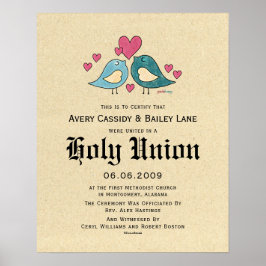 Póster "Matrimonio sagrado" Amor Aves Certificado Boda