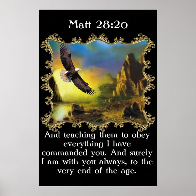 Póster Matt 28:20 With A Eagle flying over the landscape. (Frente)