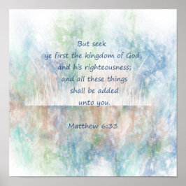 Póster Matt 6:33 Seek Ye First God Bible Scripture