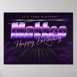 Póster Matteo Name Vorname lila retro Poster Geburtstag