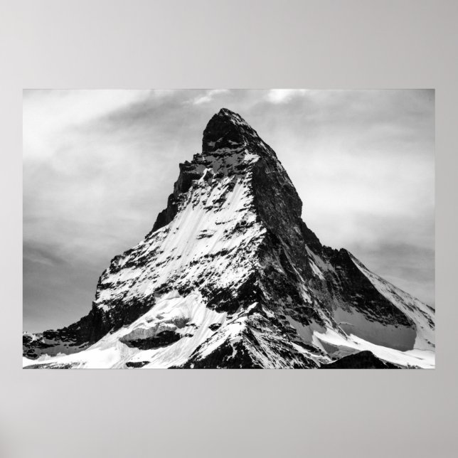 Póster Matterhorn, Alpes en blanco y negro (Frente)