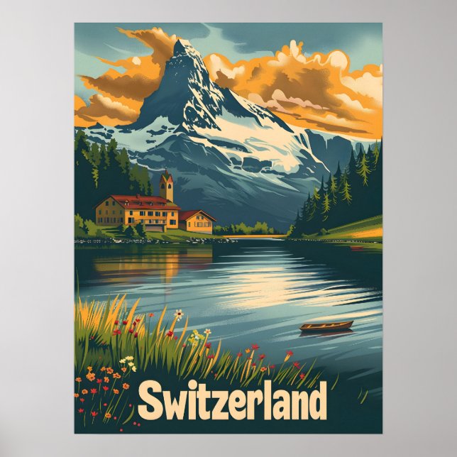 Póster Matterhorn majestuoso: Bliss a orillas del lago en (Frente)