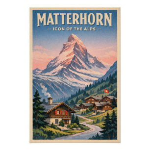 Póster Matterhorn, Suiza, en un clásico retro