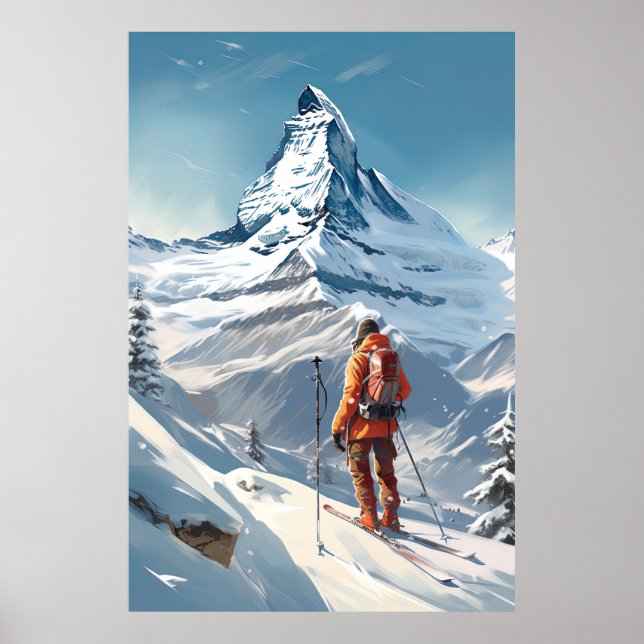 Póster Matterhorn, Zermatt, Suiza, esquí (Frente)