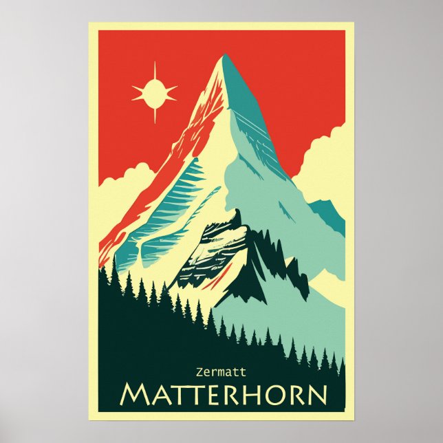Póster Matterhorn, Zermatt, Suiza, Poster de esquí (Frente)
