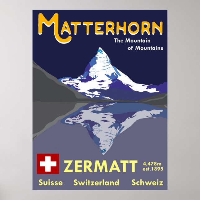 Póster Matterhorn, Zermatt, Suiza, Poster de esquí (Frente)