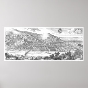 Póster Matthäus Merian: panorama de Heidelberg de 1620