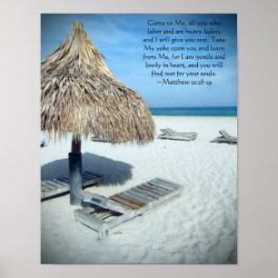 Póster Matthew 11 Beach Scenic Christian Bible Art Print