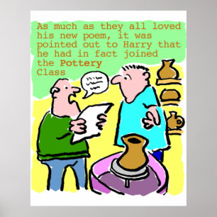 Póster Mature Student Reads a Poem in the Pottery Class