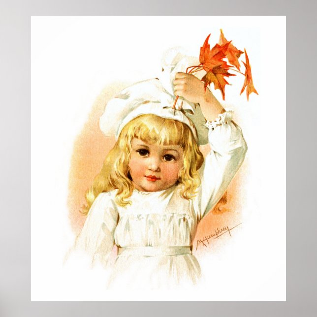 Póster Maud Humphrey: Chica de otoño con hojas de arce (Frente)