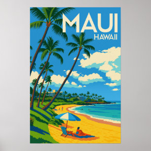 Póster Maui Hawái Colorido Viaje Vintage