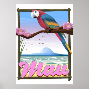 Póster Maui Hawaii parrot tropical travel poster