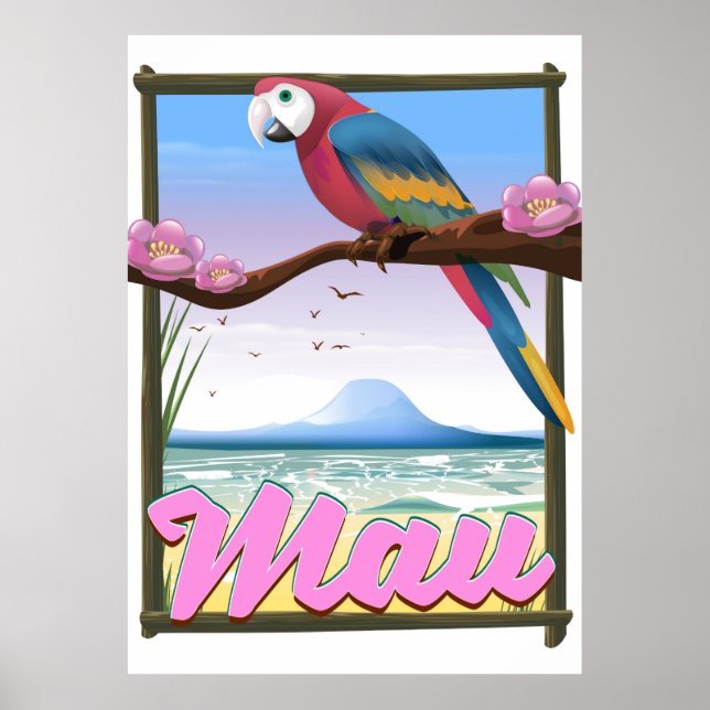 Póster Maui Hawaii parrot tropical travel poster (Frente)