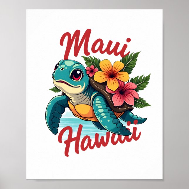 Póster Maui Hawaii T Shirt Chica Women Niños Sea Turtle H (Frente)