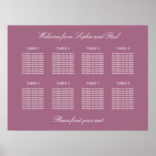 Póster Mauve 8 Poster de la tabla de asientos del Boda de