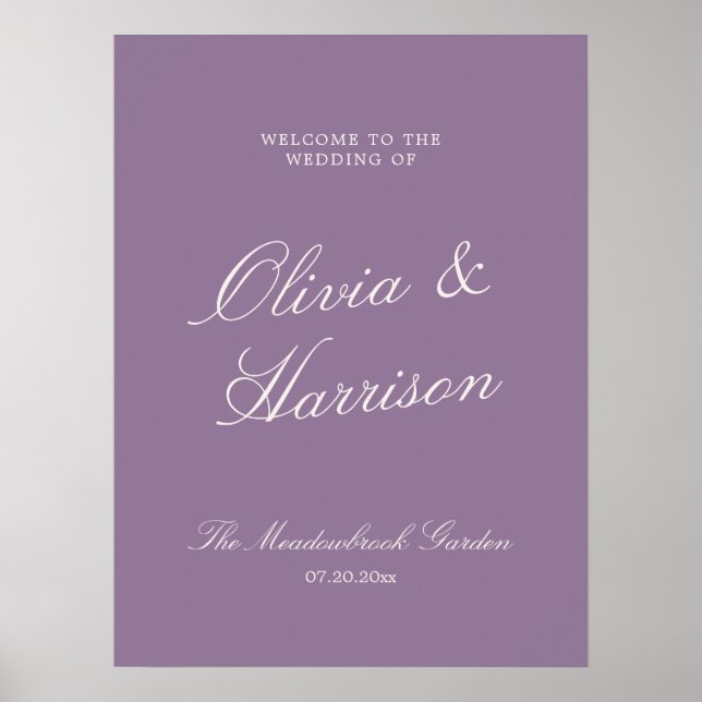 Póster Mauve Garden Calligraphy Wedding Welcome Poster (Frente)