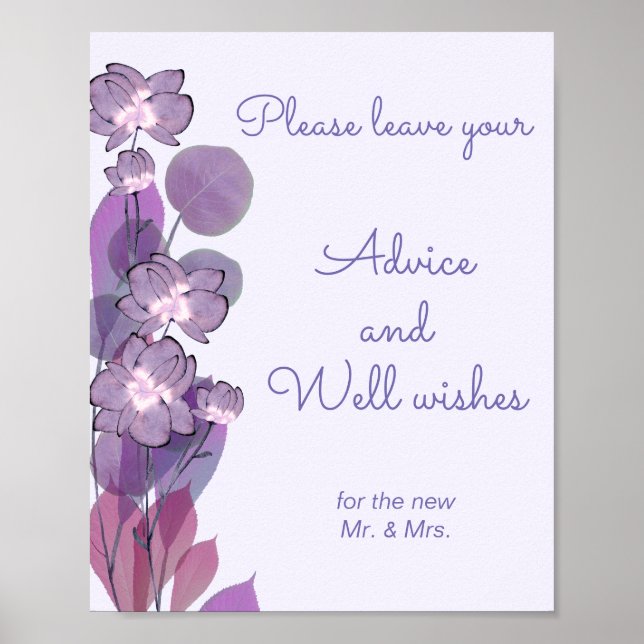 Póster Mauve morado floral Aviso y Buena Voluntad signo (Frente)