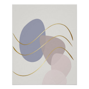 Póster Mauve Suave y Azul Abstracto con Líneas Doradas