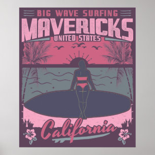 PÓSTER MAVERICKS CALIFORNIA - GRAN OLA SURFANDO