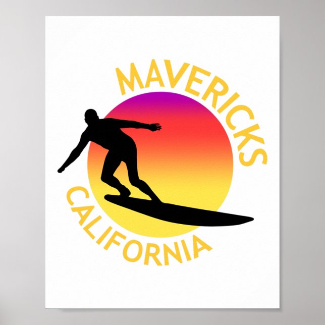 Póster Mavericks Surfing Vacaciones California (Frente)