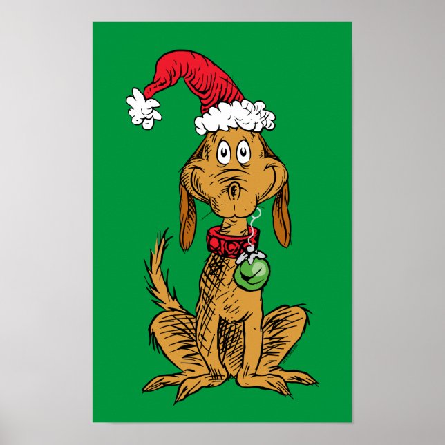 Póster Max el perro con sombrero de Santa (Frente)