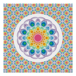 Póster Máxima fuente arcoíris floral fuente Art Decó fans