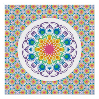 Póster Máxima fuente arcoíris floral fuente Art Decó fans