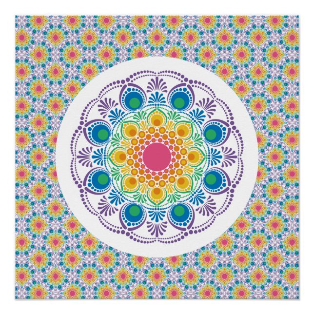 Póster Máxima fuente arcoíris floral fuente Art Decó fans (Anverso)