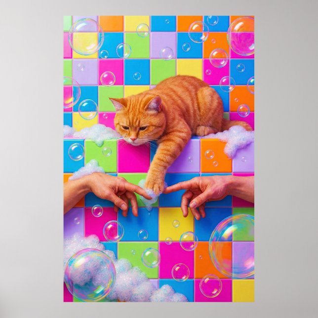 Póster Maximalist Bathroom Wall Art, Orange Tabby Cat (Frente)