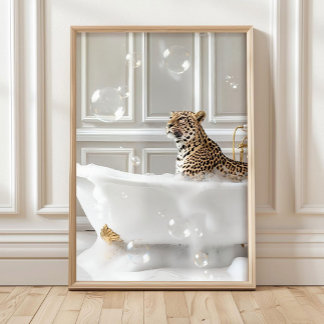 Póster Maximalista Estampa de Leopardo en Bañera, Poster