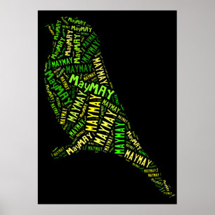 Póster May Bird Word Cloud Black Green Typography