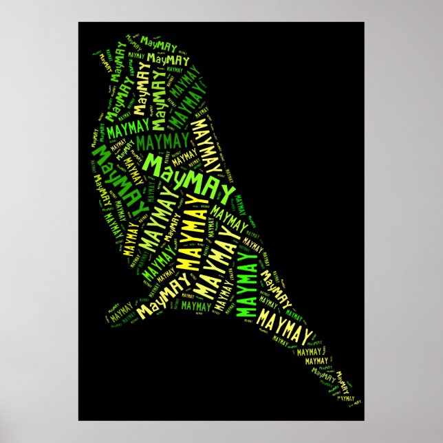 Póster May Bird Word Cloud Black Green Typography (Frente)