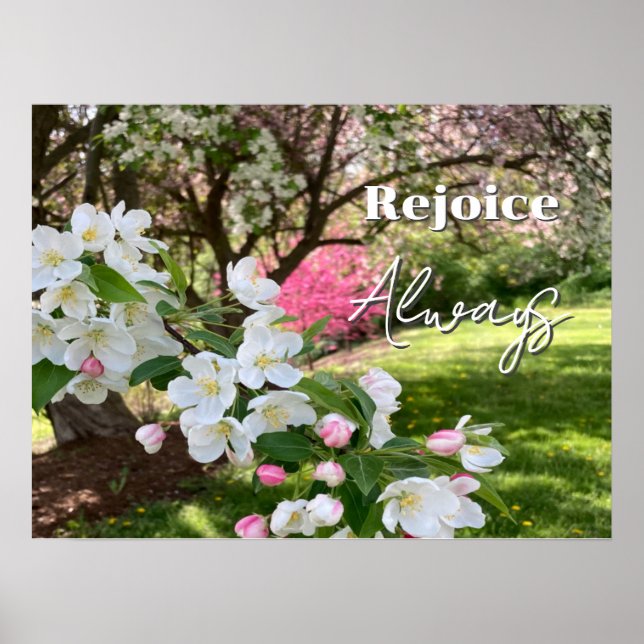 Póster May Flowers Pink Rejoice Always (Frente)