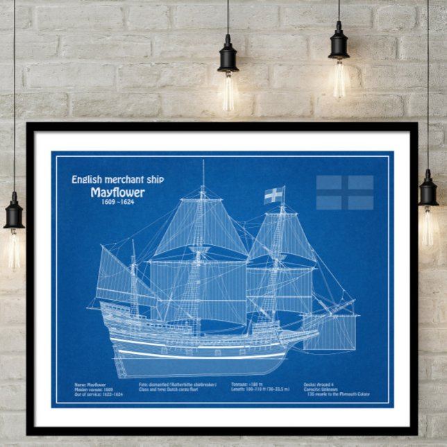 Póster Mayflower - Planes de huella azul de barco ABD (Subido por el creador)