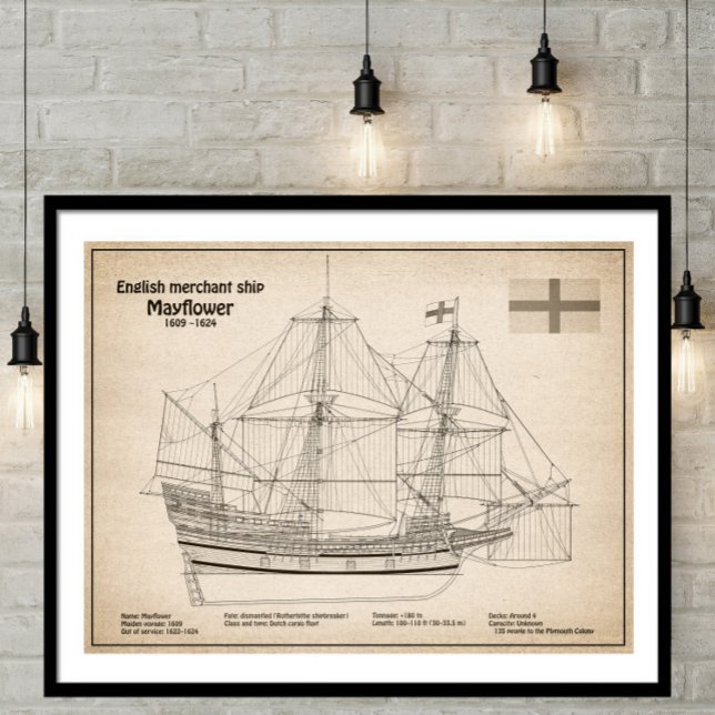 Póster Mayflower - Planes de huella azul de barco SD (Subido por el creador)
