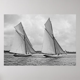 Póster Mayflower y Galatea empiezan la America's Cup 1886